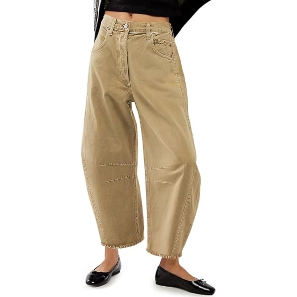 Mulaya Wide-Leg Washed Tan Women's Jeans M